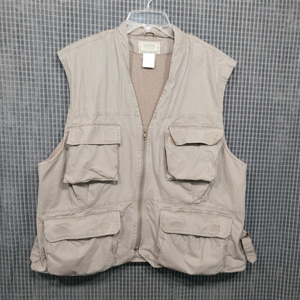 L.L. Bean Utility Fishing Vest Mens Cargo Multi-Pocket XL Tan Khaki